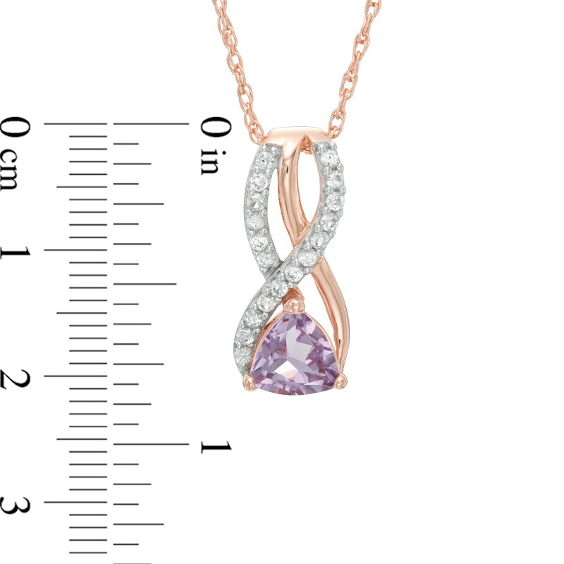 Main Image 2 of Trillion-Cut Rose de France Amethyst and Lab-Created White Sapphire Pendant in Sterling Silver and 14K Rose Gold Plate