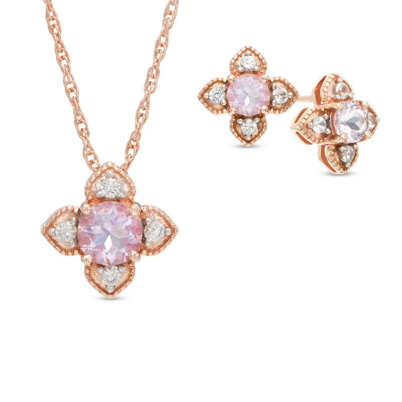 Main Image 1 of Amethyst and Lab-Created White Sapphire Pendant and Earrings Set in Sterling Silver with 14K Rose Gold Plate