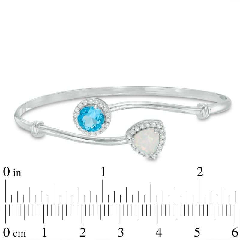 Blue Topaz with Lab-Created Opal and White Sapphire Frame Bangle in Sterling Silver