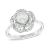 Thumbnail Image 0 of 6.0mm Cultured Freshwater Pearl and Lab-Created White Sapphire Flower Ring in Sterling Silver