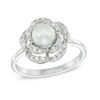 Thumbnail Image 1 of 6.0mm Freshwater Cultured Pearl and Lab-Created White Sapphire Flower Ring in Sterling Silver