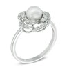 6.0mm Cultured Freshwater Pearl and Lab-Created White Sapphire Flower Ring in Sterling Silver