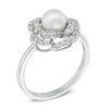 Thumbnail Image 2 of 6.0mm Freshwater Cultured Pearl and Lab-Created White Sapphire Flower Ring in Sterling Silver