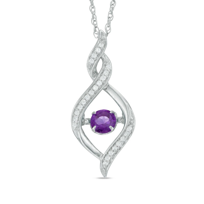 Main Image 1 of 5.0mm Amethyst and Lab-Created White Sapphire Cascading Infinity Pendant in Sterling Silver