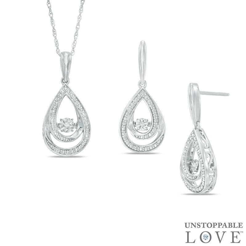 Pear-Shaped Diamond Accent Earrings and Pendant Set in Sterling Silver