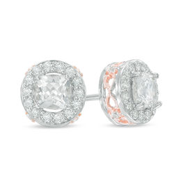 5.0mm Lab-Created White Sapphire Frame Stud Earrings in Sterling