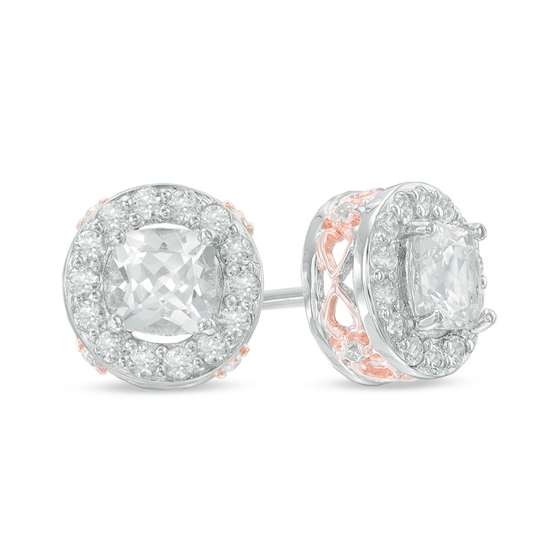 Main Image 1 of 5.0mm Lab-Created White Sapphire Frame Stud Earrings in Sterling Silver with 18K Rose Gold Plate