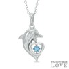 Thumbnail Image 0 of Swiss Blue Topaz and Lab-Created White Sapphire Dolphin Pendant in Sterling Silver