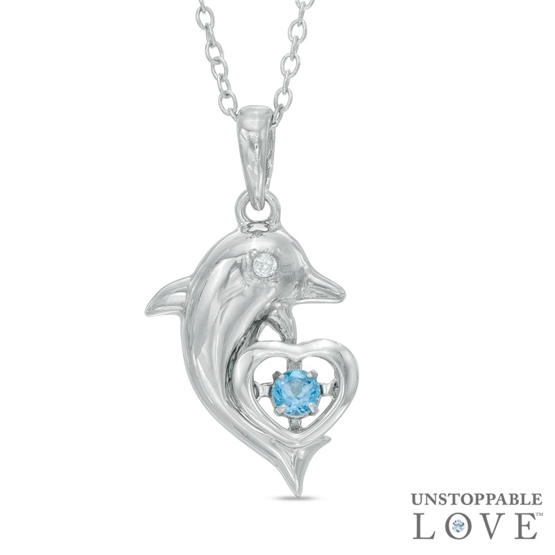 Swiss Blue Topaz and Lab-Created White Sapphire Dolphin Pendant in Sterling Silver