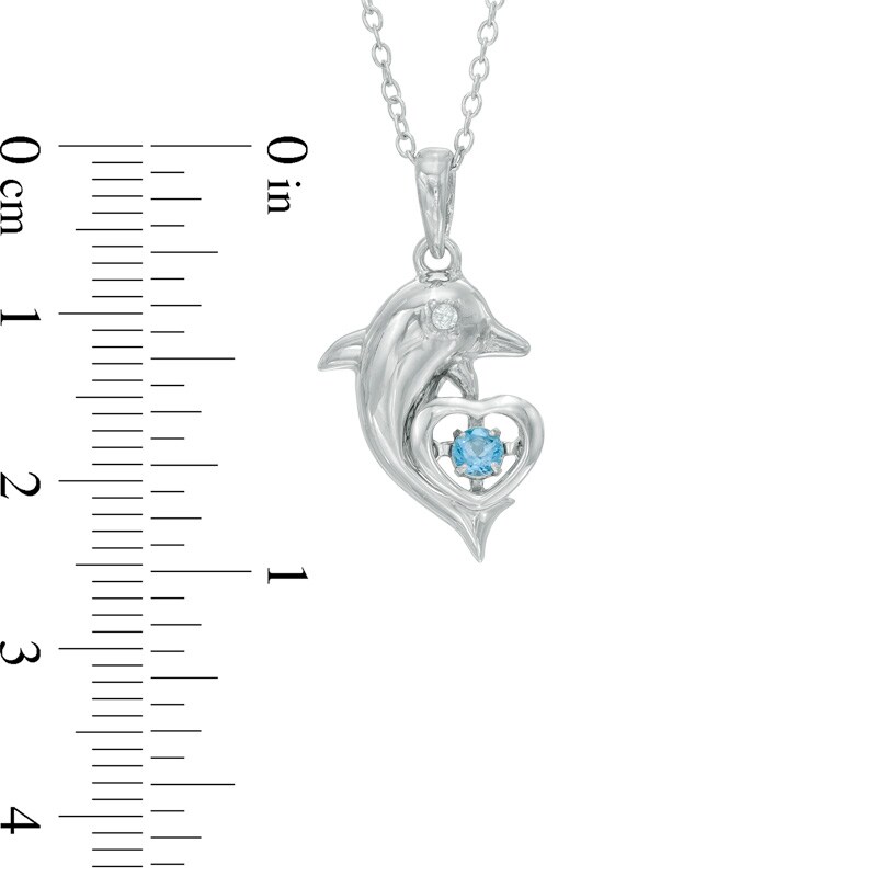 Swiss Blue Topaz and Lab-Created White Sapphire Dolphin Pendant in Sterling Silver