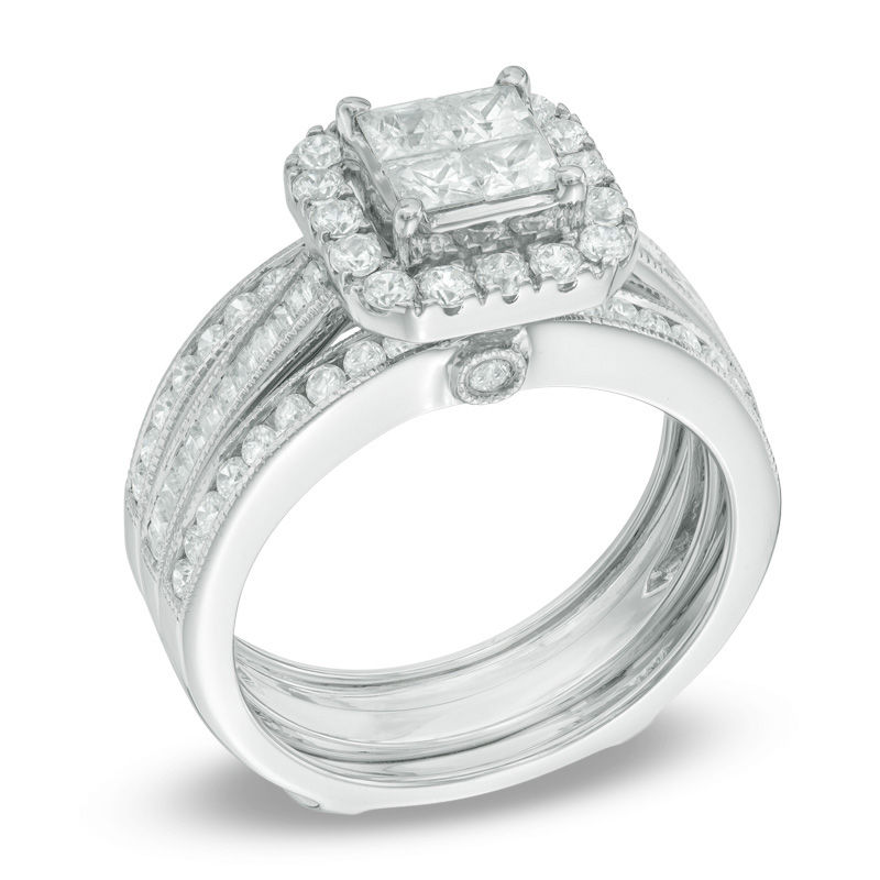 1-1/2 CT. T.W. Quad Princess-Cut Diamond Frame Bridal Set in