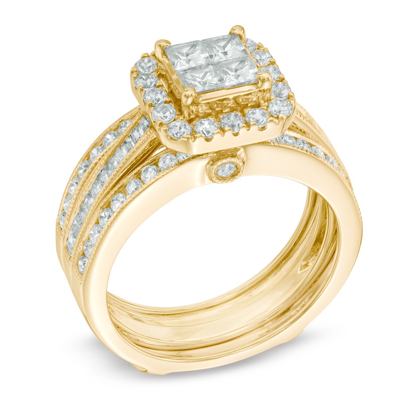 Main Image 2 of 1-1/2 CT. T.W. Quad Princess-Cut Diamond Frame Bridal Set in 14K Gold