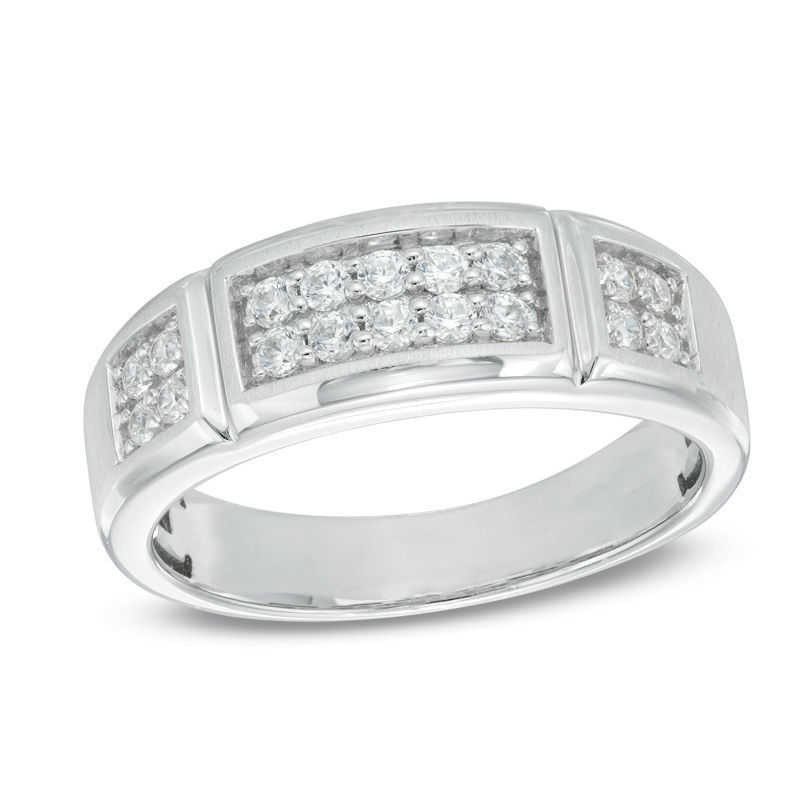 Men's 1/2 CT. T.W. Diamond Double Row Band in 10K White Gold