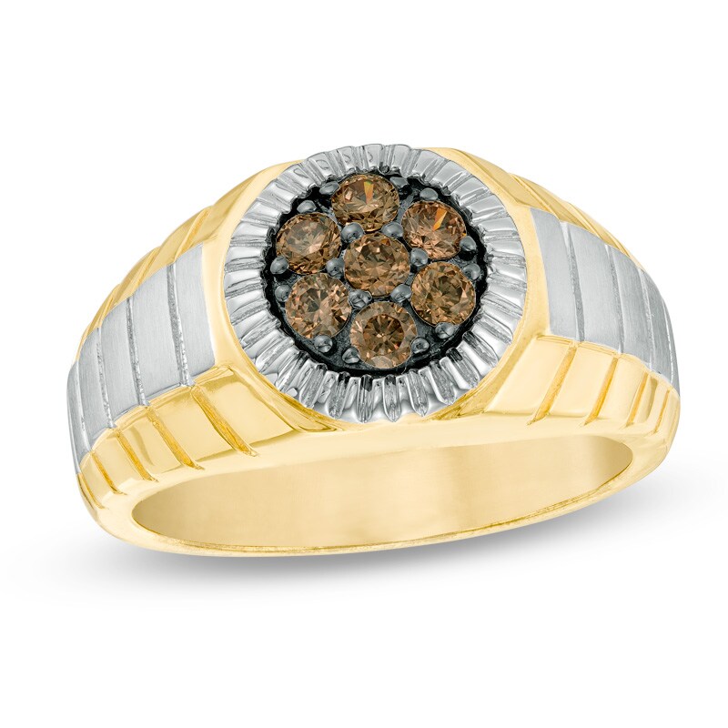 Main Image 1 of Men's 1/2 CT. T.W. Champagne Diamond Cluster Ring in 10K Gold