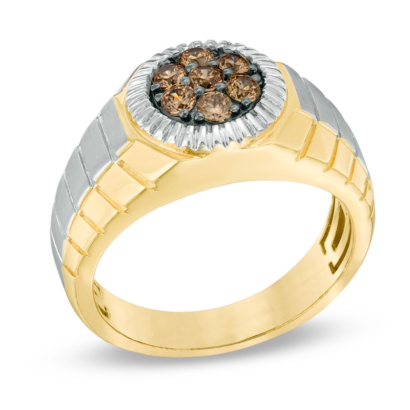 Main Image 2 of Men's 1/2 CT. T.W. Champagne Diamond Cluster Ring in 10K Gold