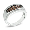 Thumbnail Image 0 of 1 CT. T.W. Champagne and White Diamond Men's Multi-Row Ring in 10K White Gold