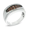Thumbnail Image 0 of 1 CT. T.W. Champagne and White Diamond Men's Multi-Row Ring in 10K White Gold