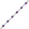 Thumbnail Image 0 of Cushion-Cut African Amethyst and Lab-Created White Sapphire Station Bracelet in Sterling Silver - 7.25"