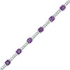 Thumbnail Image 1 of Cushion-Cut African Amethyst and Lab-Created White Sapphire Station Bracelet in Sterling Silver - 7.25"