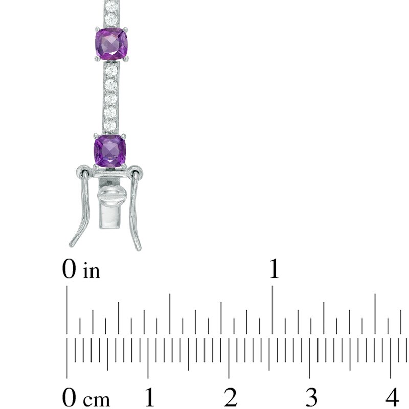 Main Image 2 of Cushion-Cut African Amethyst and Lab-Created White Sapphire Station Bracelet in Sterling Silver - 7.25"