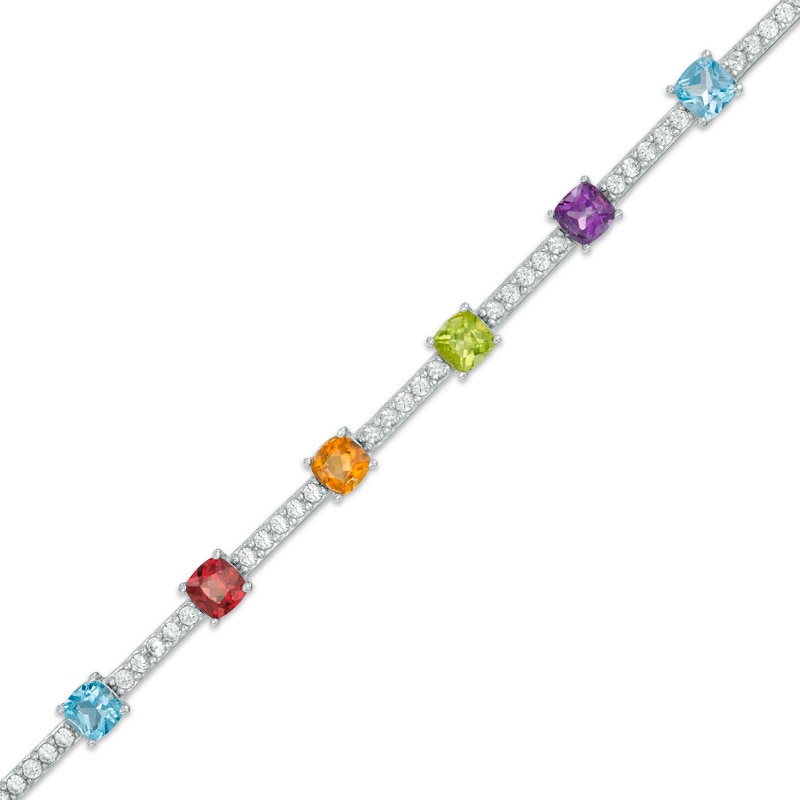 Main Image 1 of Multi Semi-Precious Gemstone Line Bracelet in Sterling Silver - 7.25"