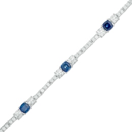 Lab-Created Blue and White Sapphire Line Bracelet in Sterling Silver - 7.25&quot;