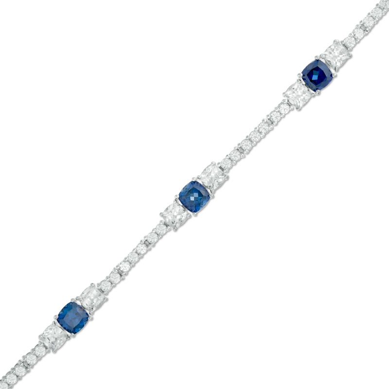 Lab-Created Blue and White Sapphire Line Bracelet in Sterling Silver - 7.25"