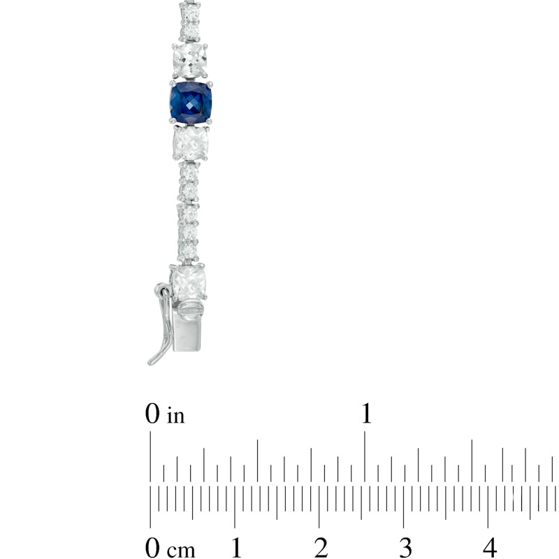 Main Image 2 of Lab-Created Blue and White Sapphire Line Bracelet in Sterling Silver - 7.25"