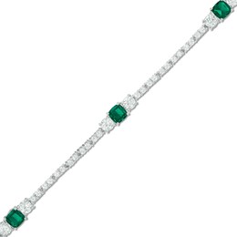 Cushion-Cut Lab-Created Emerald and White Sapphire Bracelet in Sterling Silver - 7.25&quot;