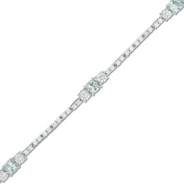 Cushion-Cut Aquamarine and Lab-Created White Sapphire Bracelet in Sterling Silver - 7.25&quot;
