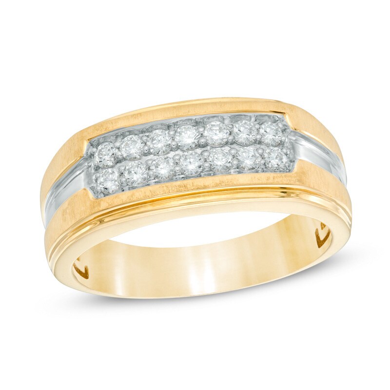 Men's 1 CT. T.W. Diamond Double Row Band in 10K Two Tone Gold