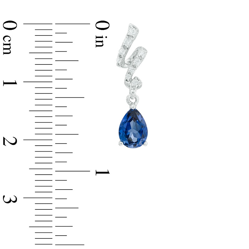Main Image 2 of Pear-Shaped Lab-Created Blue and White Sapphire Ribbon Pendant and Earrings Set in Sterling Silver