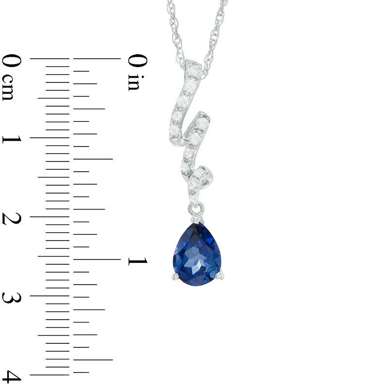 Main Image 3 of Pear-Shaped Lab-Created Blue and White Sapphire Ribbon Pendant and Earrings Set in Sterling Silver