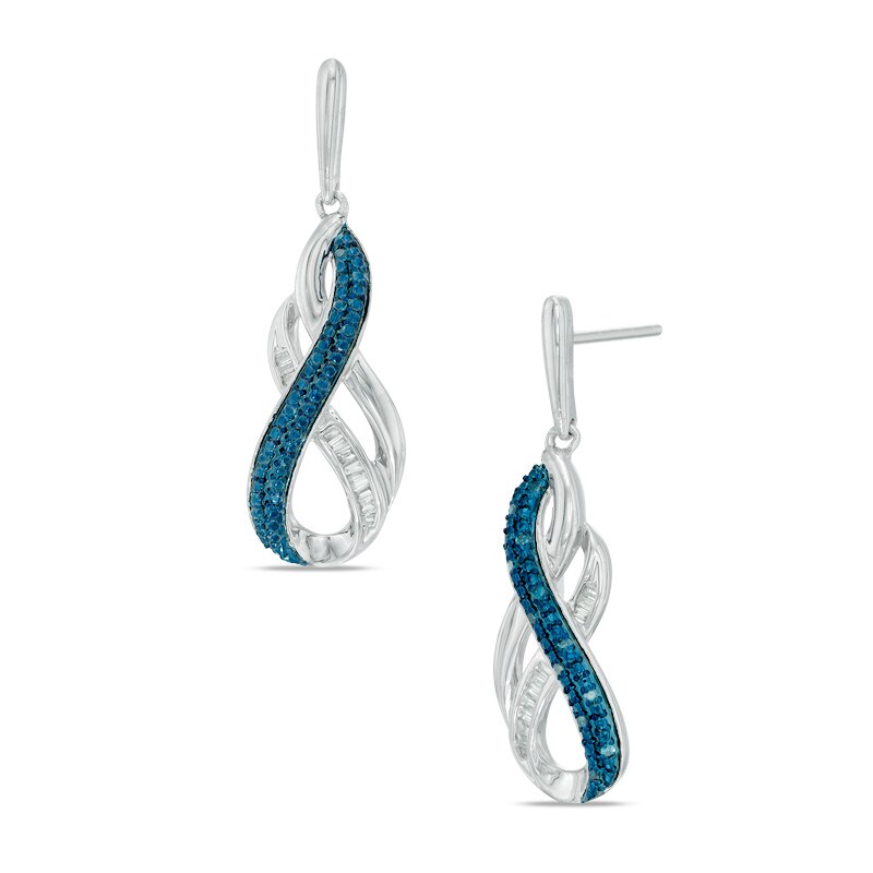 1/6 CT. T.W. Enhanced Blue and White Diamond Double Infinity Drop Earrings in Sterling Silver