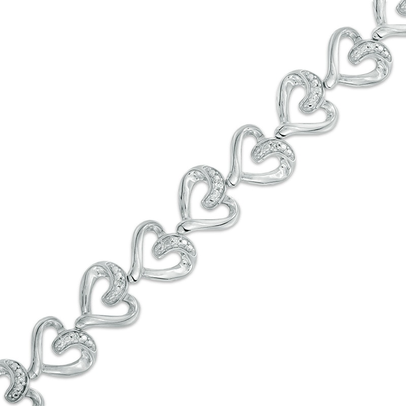 1/10 CT. T.W. Diamond Heart Bracelet in Sterling Silver - 7.25"
