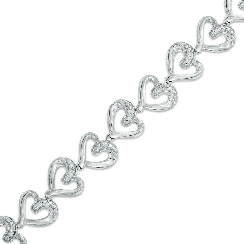 Main Image 1 of 1/10 CT. T.W. Diamond Heart Bracelet in Sterling Silver - 7.25"
