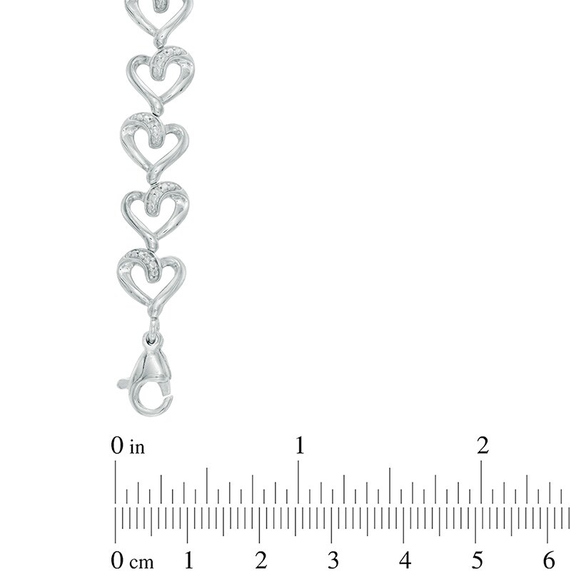 Main Image 2 of 1/10 CT. T.W. Diamond Heart Bracelet in Sterling Silver - 7.25"