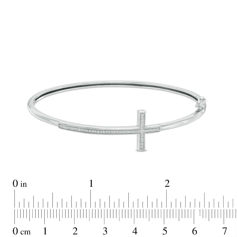 Main Image 2 of 1/10 CT. T.W. Diamond Sideways Cross Bangle in Sterling Silver