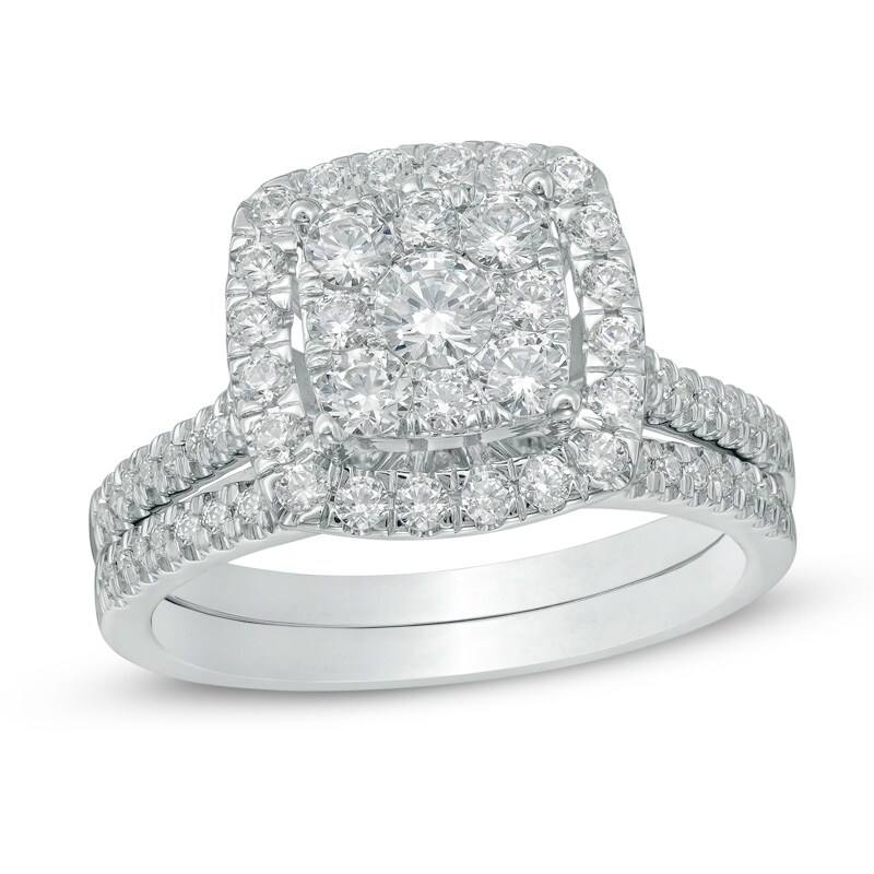 Main Image 1 of 1 CT. T.W. Multi-Diamond Square Frame Bridal Set in 10K White Gold