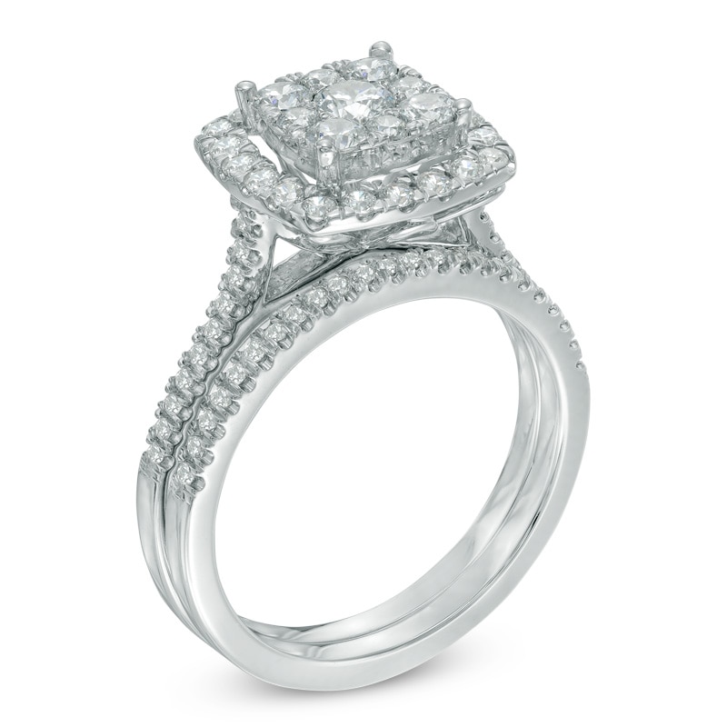 Main Image 2 of 1 CT. T.W. Multi-Diamond Square Frame Bridal Set in 10K White Gold