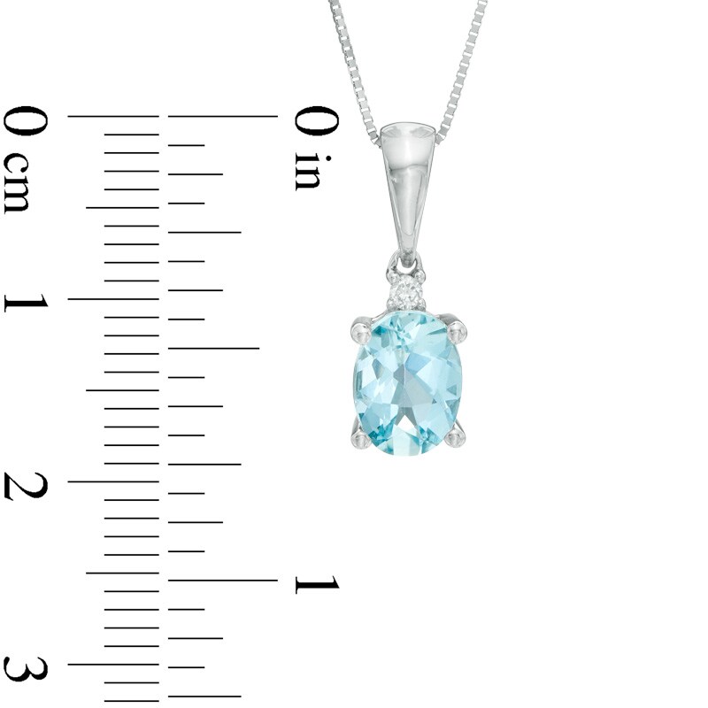 Main Image 2 of Oval Aquamarine and Diamond Accent Pendant in 10K White Gold
