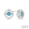 Thumbnail Image 0 of Swiss Blue Topaz and Lab-Created White Sapphire Tilted Square Stud Earrings in Sterling Silver