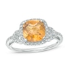 8.0mm Cushion-Cut Citrine and 1/8 CT. T.W. Diamond Frame Ring in Sterling Silver