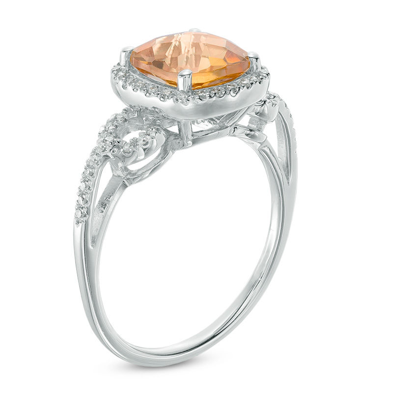 8.0mm Cushion-Cut Citrine and 1/8 CT. T.W. Diamond Frame Ring in Sterling Silver