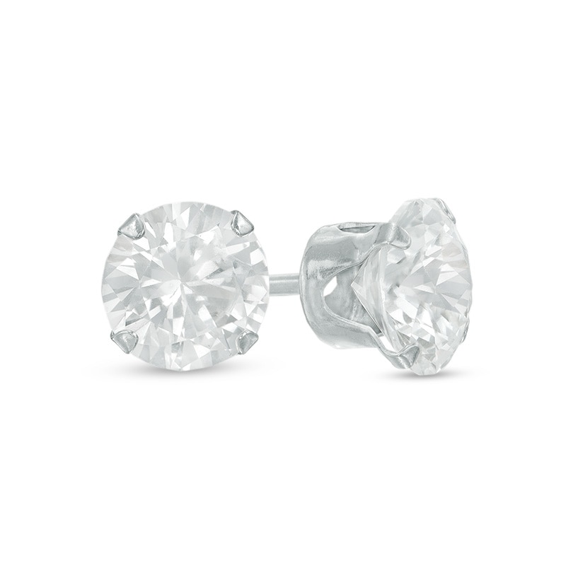 Main Image 1 of 6.5mm Lab-Created White Sapphire Stud Earrings in 14K White Gold