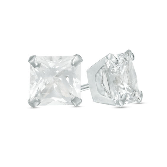 6.0mm Princess-Cut Lab-Created White Sapphire Stud Earrings