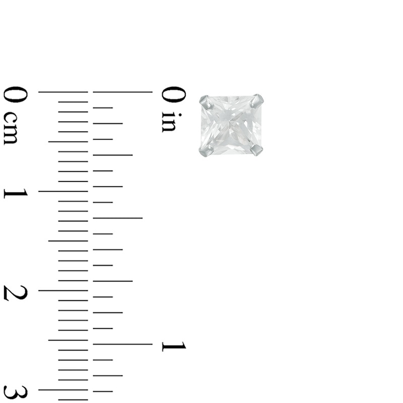 Main Image 2 of 6.0mm Princess-Cut Lab-Created White Sapphire Stud Earrings in 14K White Gold