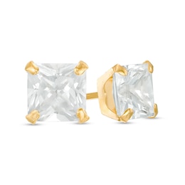 6.0mm Princess-Cut Lab-Created White Sapphire Stud Earrings in 14K Gold