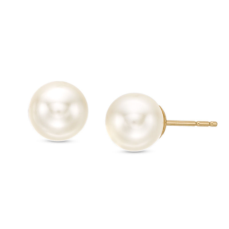 8.0mm Simulated Pearl Stud Earrings in 14K Gold