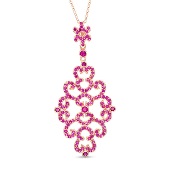 Lab-Created Ruby Scroll Pendant in Sterling Silver with 18K Rose Gold Plate Lab-Created Ruby Scroll Pendant in Sterling Silver with 18K Rose Gold Plate